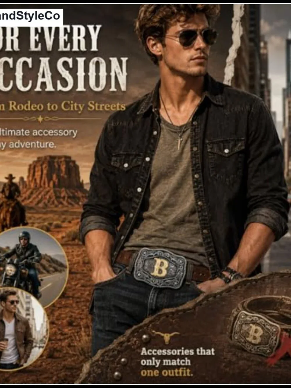 Western Initial Belt Buckle for Men & Women - Zinc Alloy, Quick Release,